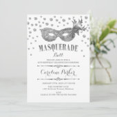 Zilveren Wit Masquerade Ball Verjaardagsfeest Kaart (Staand voorkant)