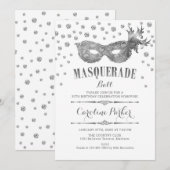 Zilveren Wit Masquerade Ball Verjaardagsfeest Kaart (Voorkant / Achterkant)