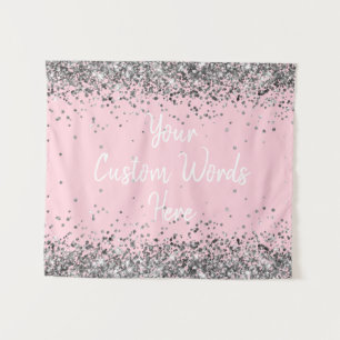 Zilveren Wit Roze Verjaardag Party Foto Booth Prop Wandkleed