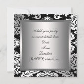 Zilveren Wit Zwart Damask Party Kaart (Achterkant)