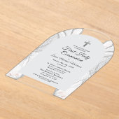 Zilveren Witte Agaat Eerste Heilige Communie Jonge Acryl Uitnodigingen (Laagn)