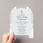 Zilveren Witte Agaat Eerste Heilige Communie Jonge Acryl Uitnodigingen (Insitu (Draagbaar))