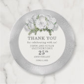 Zilveren Witte Bloemen 25e Huwelijksverjaardag Bedankjes Labels (Voorkant)