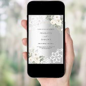 Zilveren witte bloemen 25e trouwdag kaart