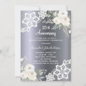 Zilveren witte bloemen 25e trouwdag kaart (Voorkant)