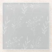 Zilveren witte bloemen Boho bruiloft Glazen Onderzetter (Voorkant)