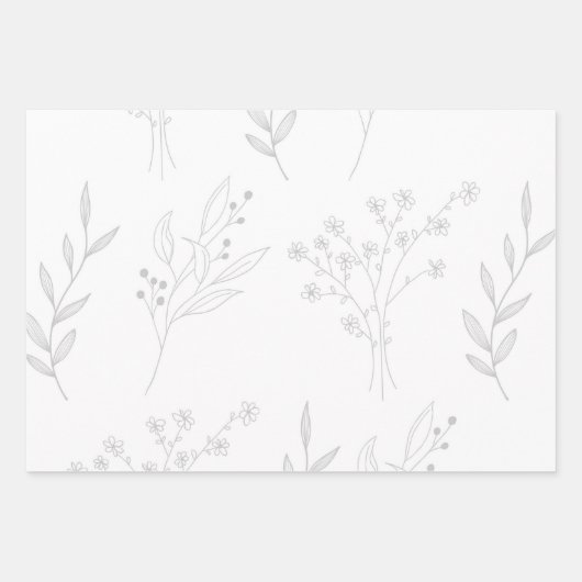 Zilveren witte bloemen Boho bruiloft Inpakpapier Vel (Voorkant 2)
