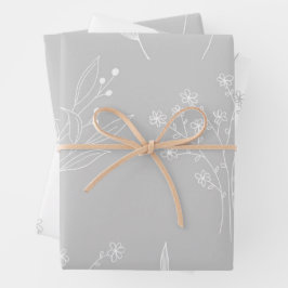 Zilveren witte bloemen Boho bruiloft Inpakpapier Vel