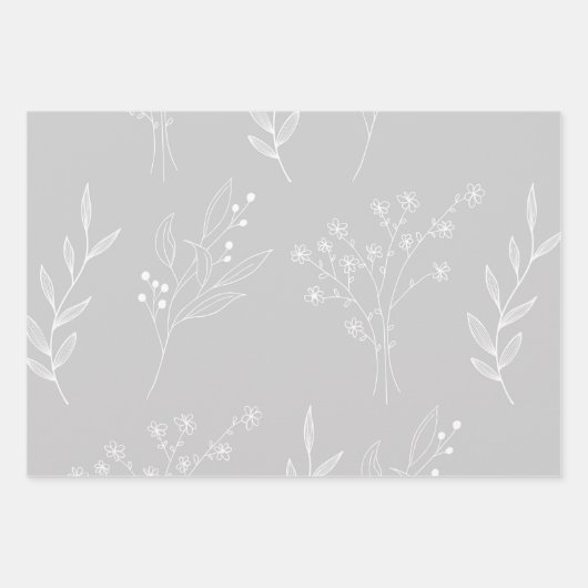 Zilveren witte bloemen Boho bruiloft Inpakpapier Vel (Voorkant)