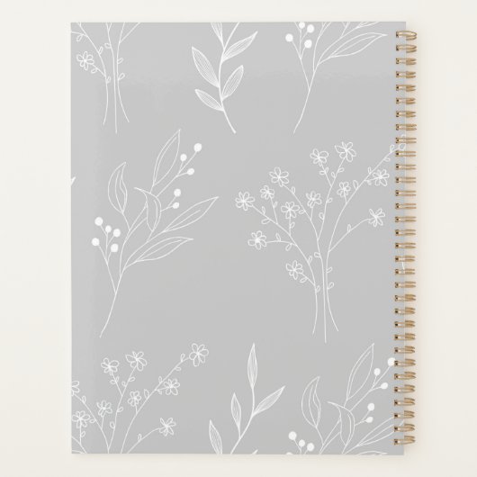 Zilveren witte bloemen Boho bruiloft Planner (Achterkant)