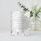 Zilveren witte bloemen bruiloft receptie uitnodigi (Staand voorkant)