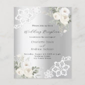 Zilveren witte bloemen bruiloft receptie uitnodigi (Voorkant)