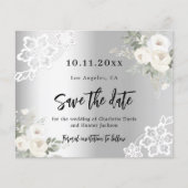 Zilveren witte bloemen bruiloft Save the Date Flyer (Voorkant)