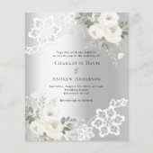 Zilveren witte bloemen bruiloft uitnodiging (Voorkant)