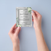 Zilveren witte bloemen budget bruiloft menu (Hand)
