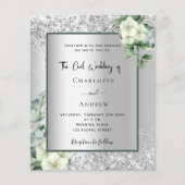 Zilveren witte bloemen burgerlijke bruiloft uitnod (Voorkant)
