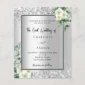 Zilveren witte bloemen burgerlijke bruiloft uitnod (Voorkant)