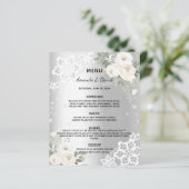 Zilveren witte bloemen diamant bruiloft menu (Staand voorkant)