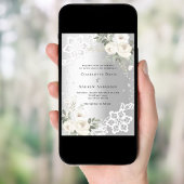 Zilveren witte bloemen diamanten bruiloft kaart