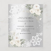Zilveren witte bloemen diamanten bruiloft uitnodig (Voorkant)