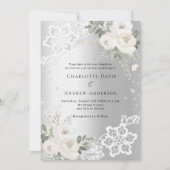 Zilveren witte bloemen diamanten luxe bruiloft kaart (Voorkant)