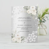 Zilveren witte bloemen diamanten luxe bruiloft kaart (Staand voorkant)