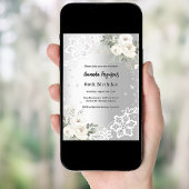 Zilveren witte bloemen diamanten verjaardag kaart