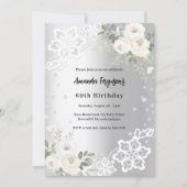 Zilveren witte bloemen diamanten verjaardag kaart (Voorkant)