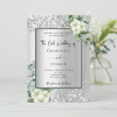 Zilveren witte bloemen eucalyptus burgerlijk huwel kaart (Staand voorkant)