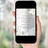 Zilveren witte bloemen kant bruiloft receptie kaart