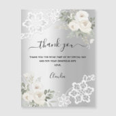 Zilveren witte bloemen kant dank u kaartmagneet (Voorkant)