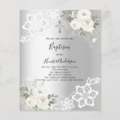 Zilveren witte bloemen kant Doopsel uitnodiging (Voorkant)