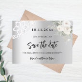 Zilveren witte bloemen kant verjaardag save the date