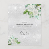 Zilveren witte bloemen verjaardag bedankkaart (Achterkant)