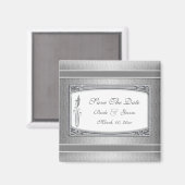 Zilveren witte  bloemenbruiloft magneet (Voorkant / Achterkant)