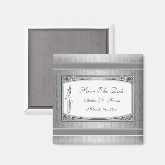 Zilveren witte  bloemenbruiloft magneet (Voorkant / Achterkant)