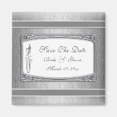 Zilveren witte  bloemenbruiloft magneet (Voorkant)