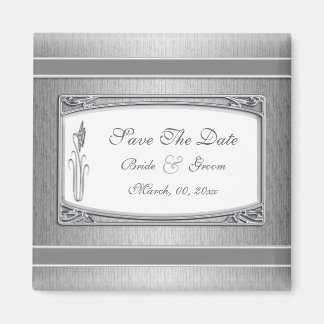 Zilveren witte  bloemenbruiloft magneet