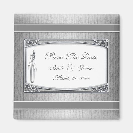 Zilveren witte  bloemenbruiloft magneet (Voorkant)