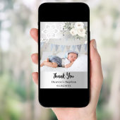 Zilveren witte bloemendoop foto bedankkaart kaart