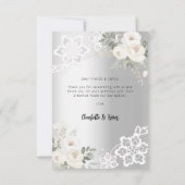 Zilveren witte bloemenkant bruiloft bedankkaart (Achterkant)