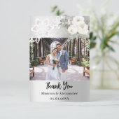 Zilveren witte bloemenkant bruiloft bedankkaart (Staand voorkant)
