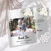 Zilveren witte bloemenkant bruiloft bedankkaart