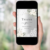 Zilveren witte bloemenkant bruiloft bedankkaart kaart