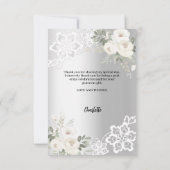 Zilveren witte bloemenkant verjaardagsfoto bedankkaart (Achterkant)