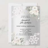 Zilveren witte bloemetjes 60e trouwdag kaart (Voorkant)