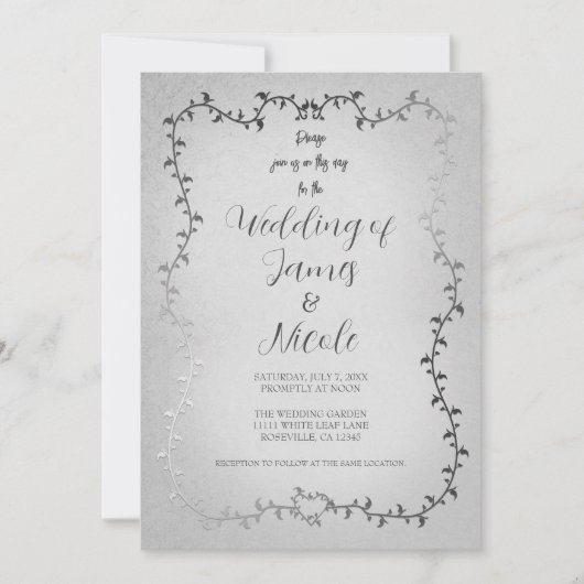 Zilveren witte botanische bladeren verhalenboek br kaart (Voorkant)