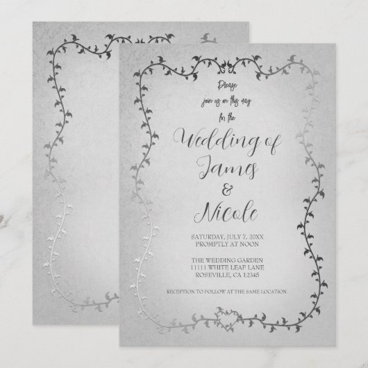 Zilveren witte botanische bladeren verhalenboek br kaart (Voorkant / Achterkant)