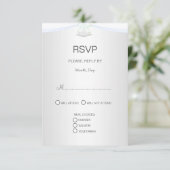 Zilveren Witte Bruiloft RSVP Kaartje (Staand voorkant)