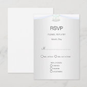 Zilveren Witte Bruiloft RSVP Kaartje (Voorkant / Achterkant)